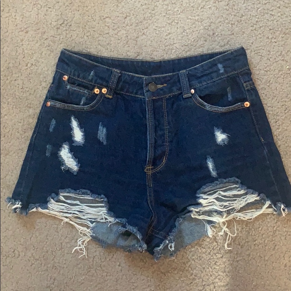 High waisted distressed denim shorts